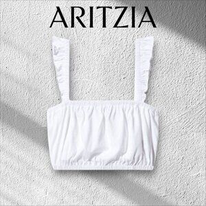Aritzia Wilfred Amiens White Ruffle Crop Tank Top Summer Cute Feminine Size S